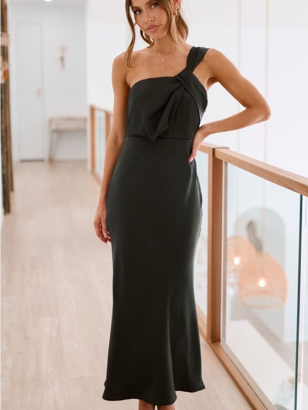 NWT Billy J Greta Maxi Dress Black Satin Size 10
